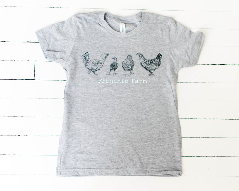 Chickens. Unisex Youth Tee. Heather Gray
