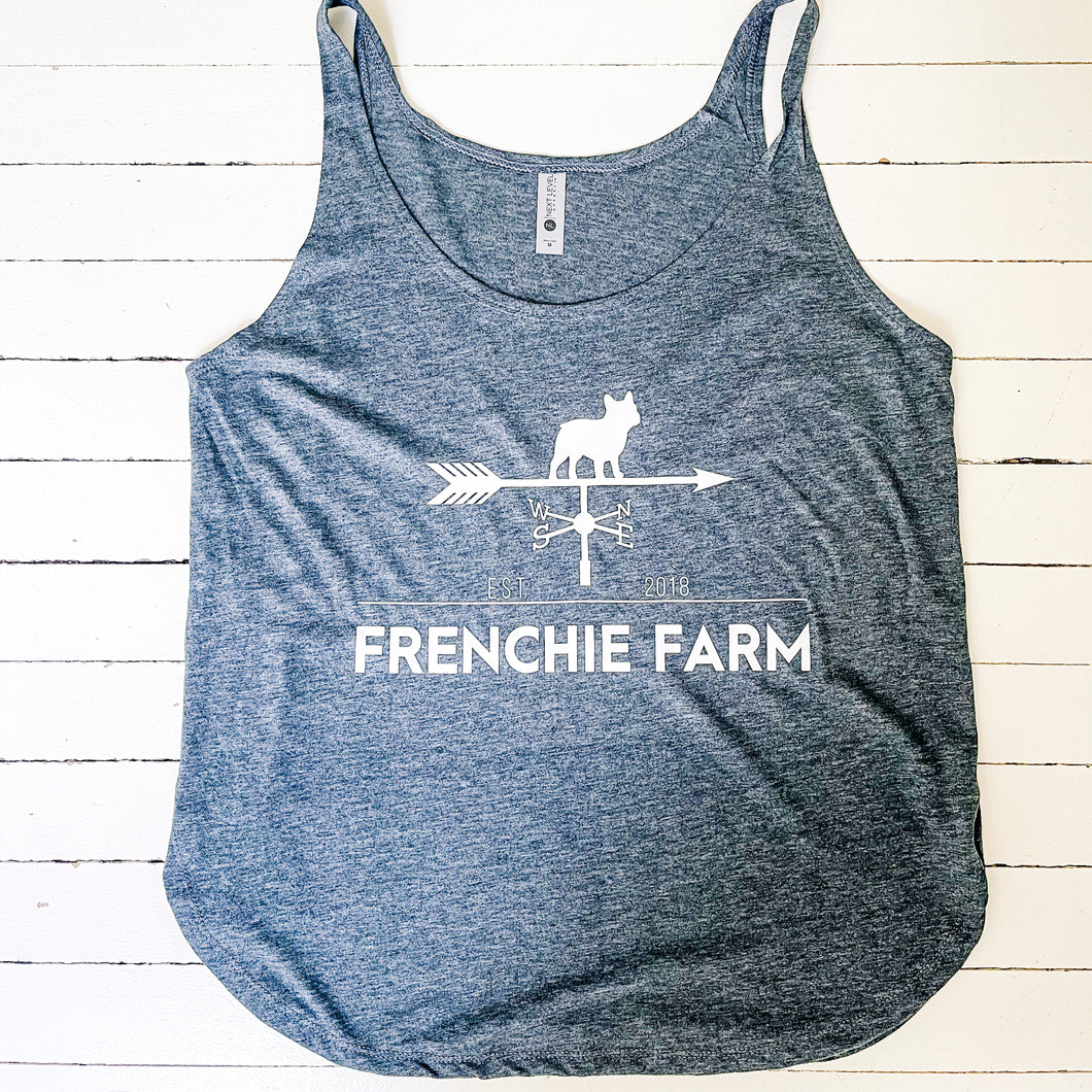 Frenchie Farm. Women's Festival Tank. Navy