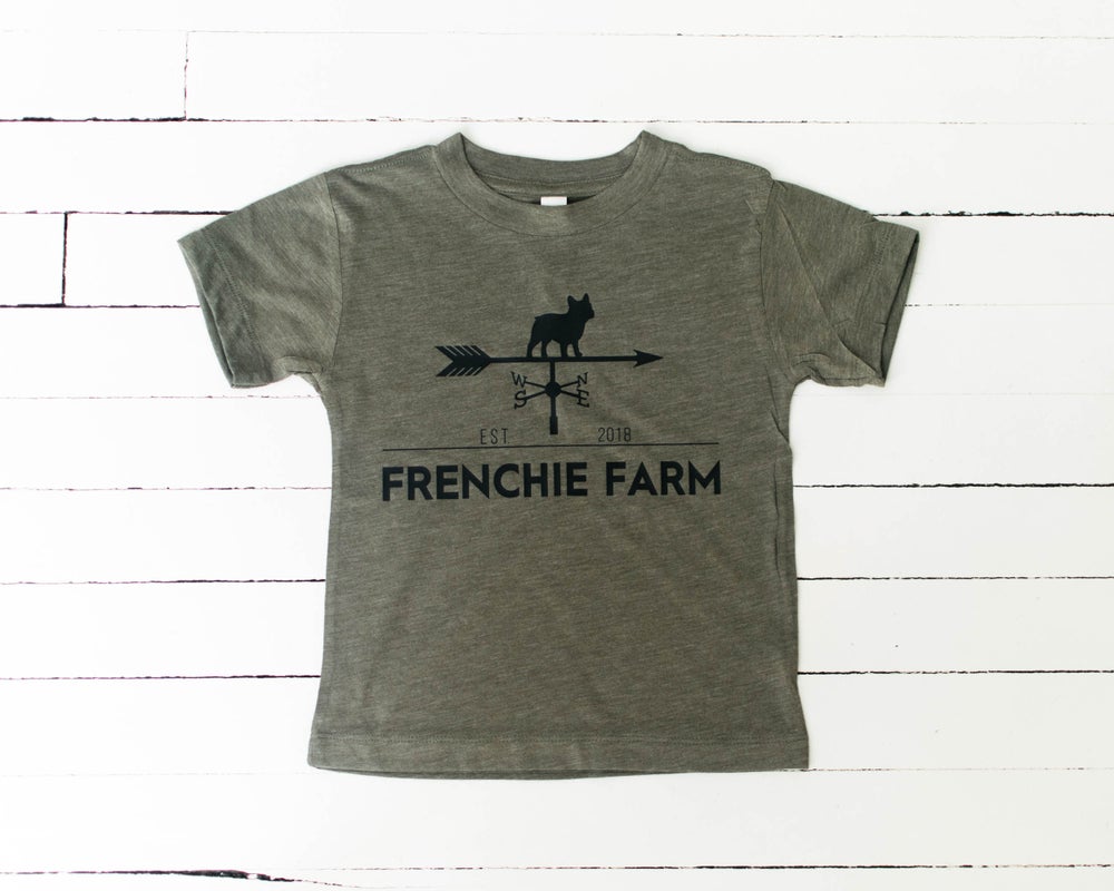 Frenchie Farm. Toddler Tee. Olive