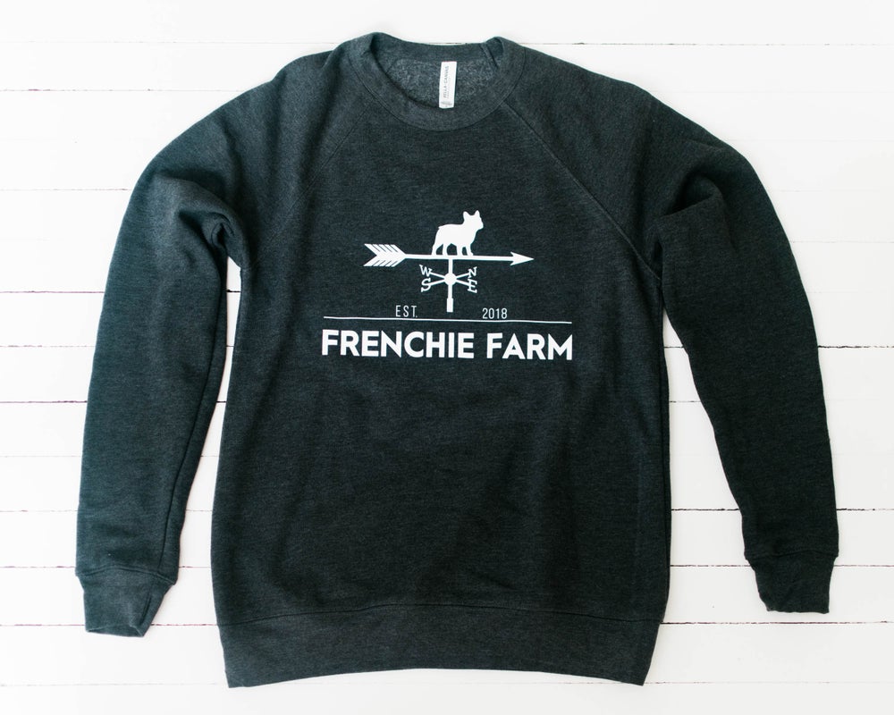 Frenchie Farm. Unisex Crewneck Sweatshirt. Dark Gray