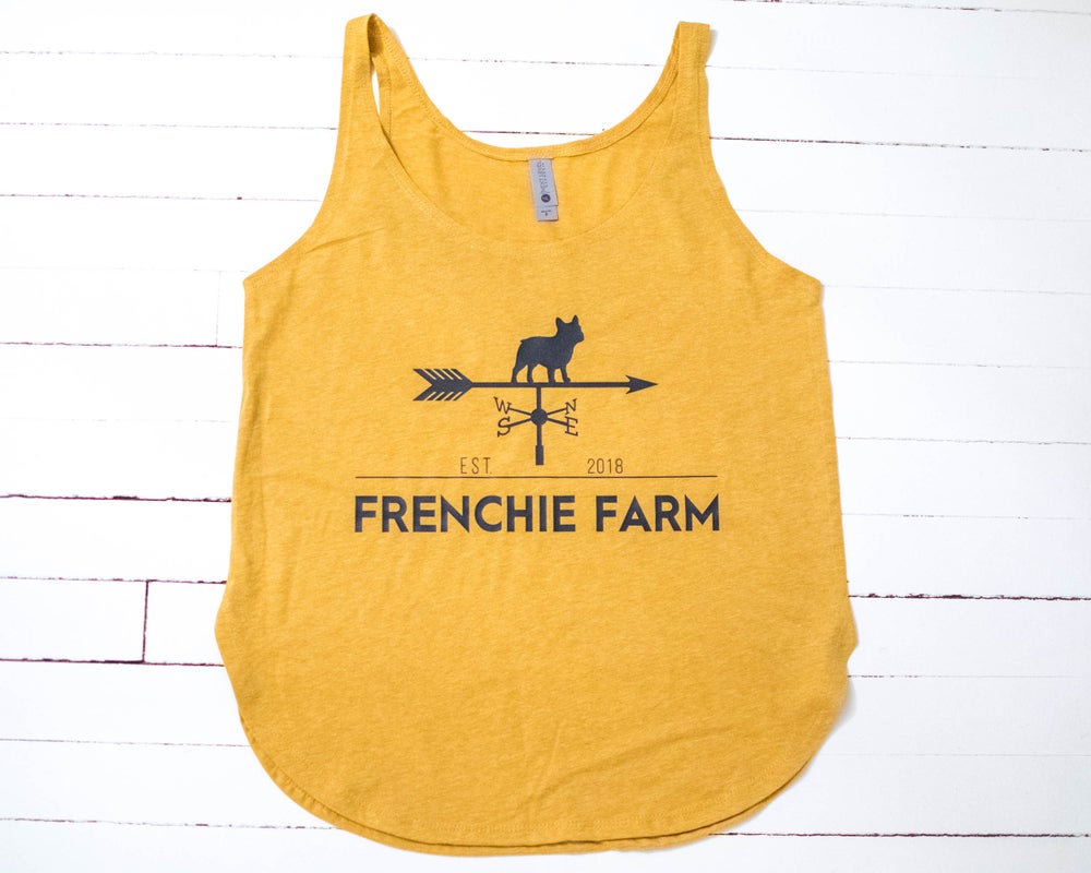 Frenchie Farm. Women's Festival Tank. Mustard