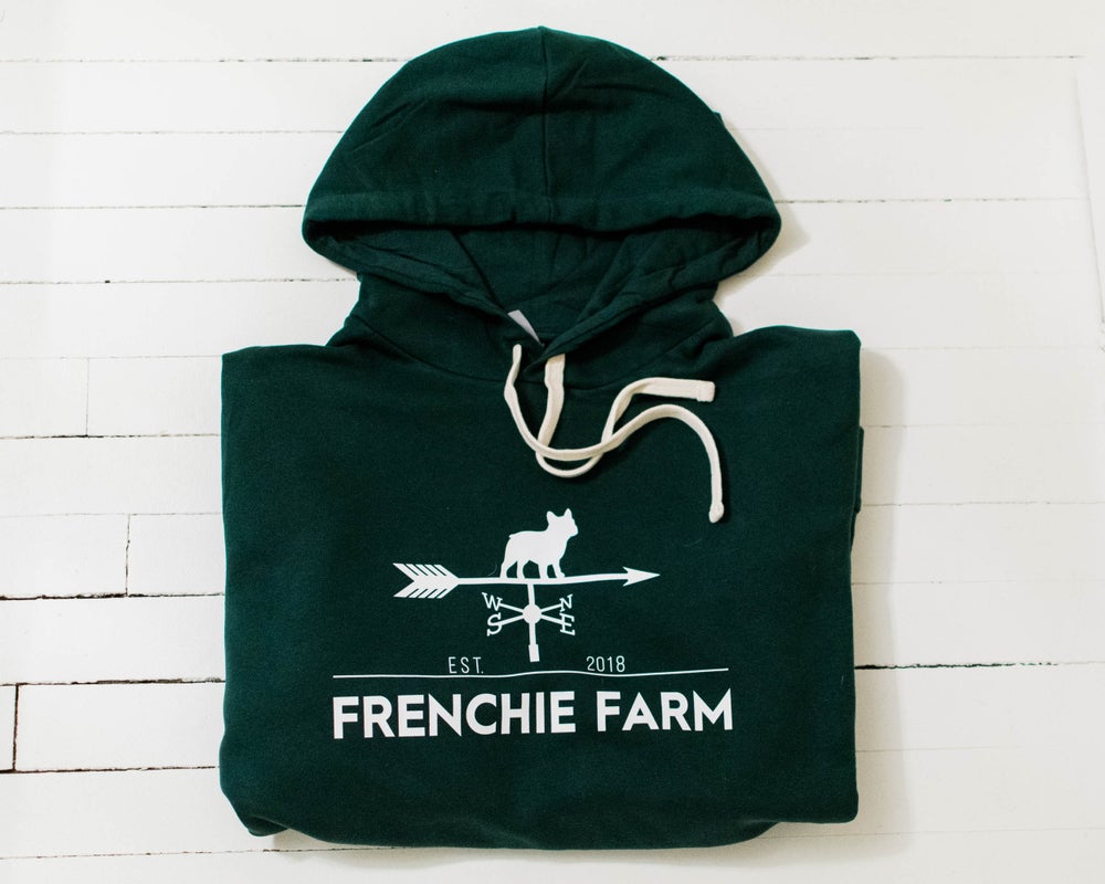 Frenchie Farm. Adult Sweatshirt. Forest Green