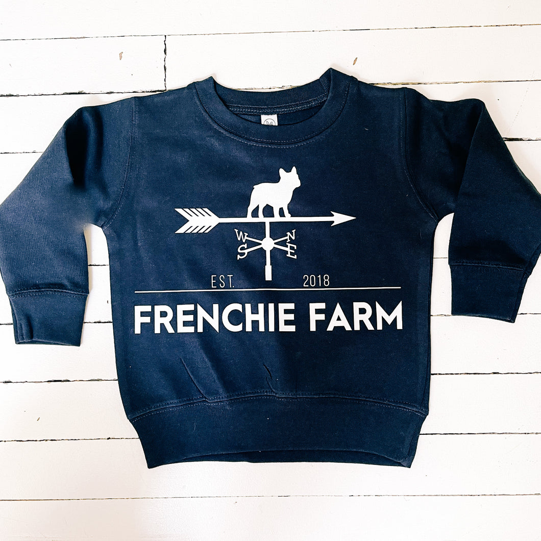 Frenchie Farm. Toddler Crew Sweatshirt. Navy