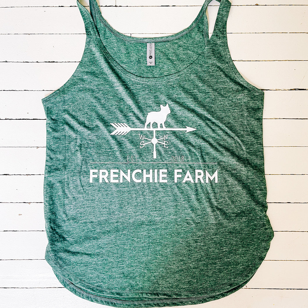 Frenchie Farm. Women's Festival Tank. Royal Pine