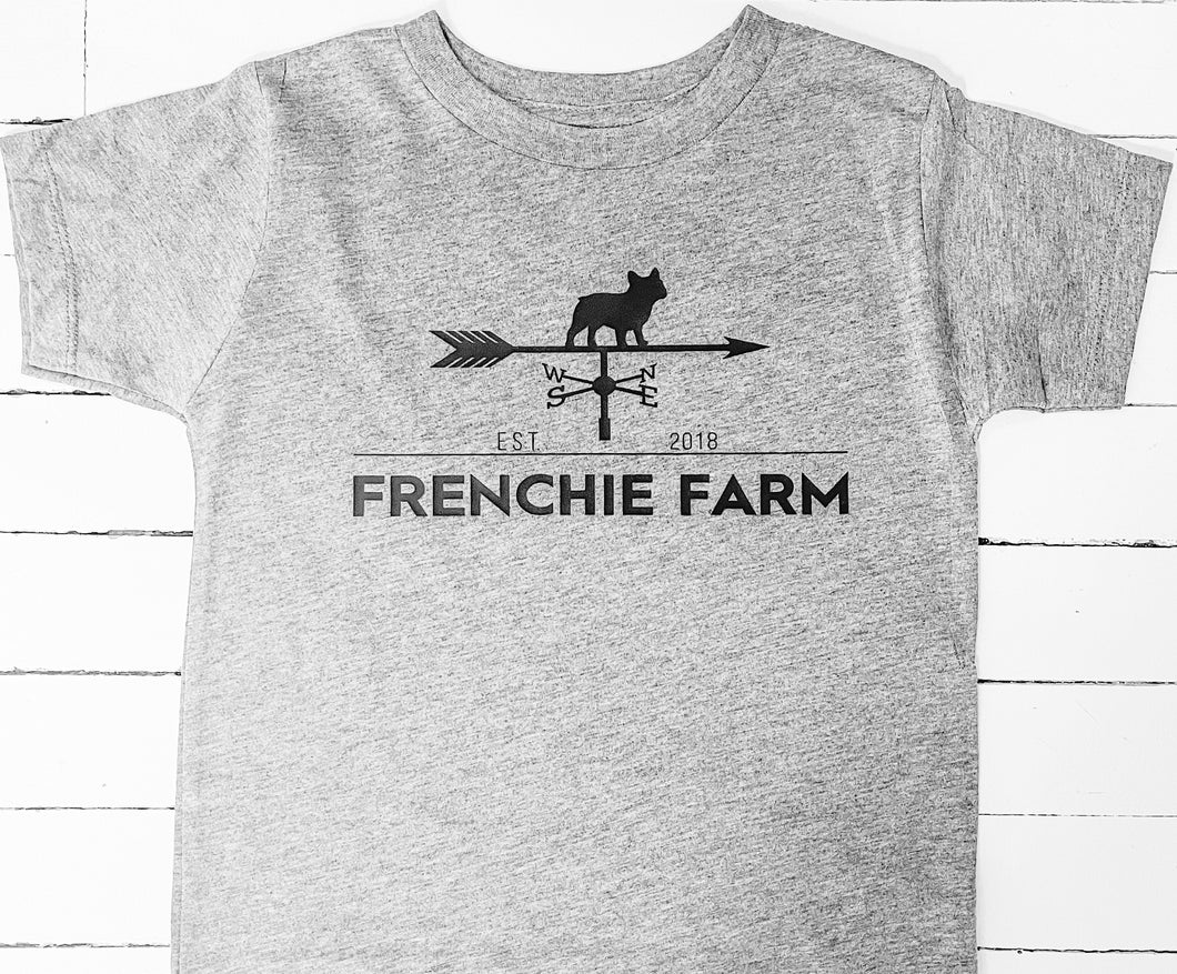 Frenchie Farm. Toddler Tee. Heather Gray